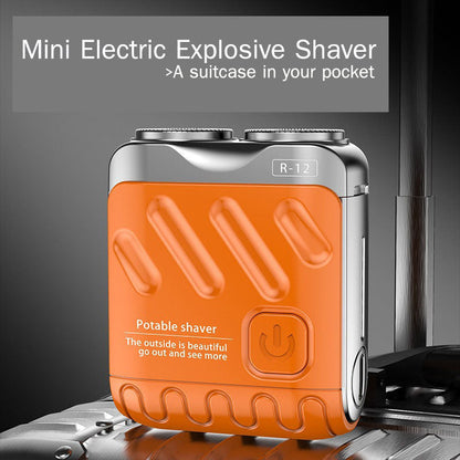🔥Liquidação🔥 Mini barbeador elétrico rotativo de bolso com anel duplo