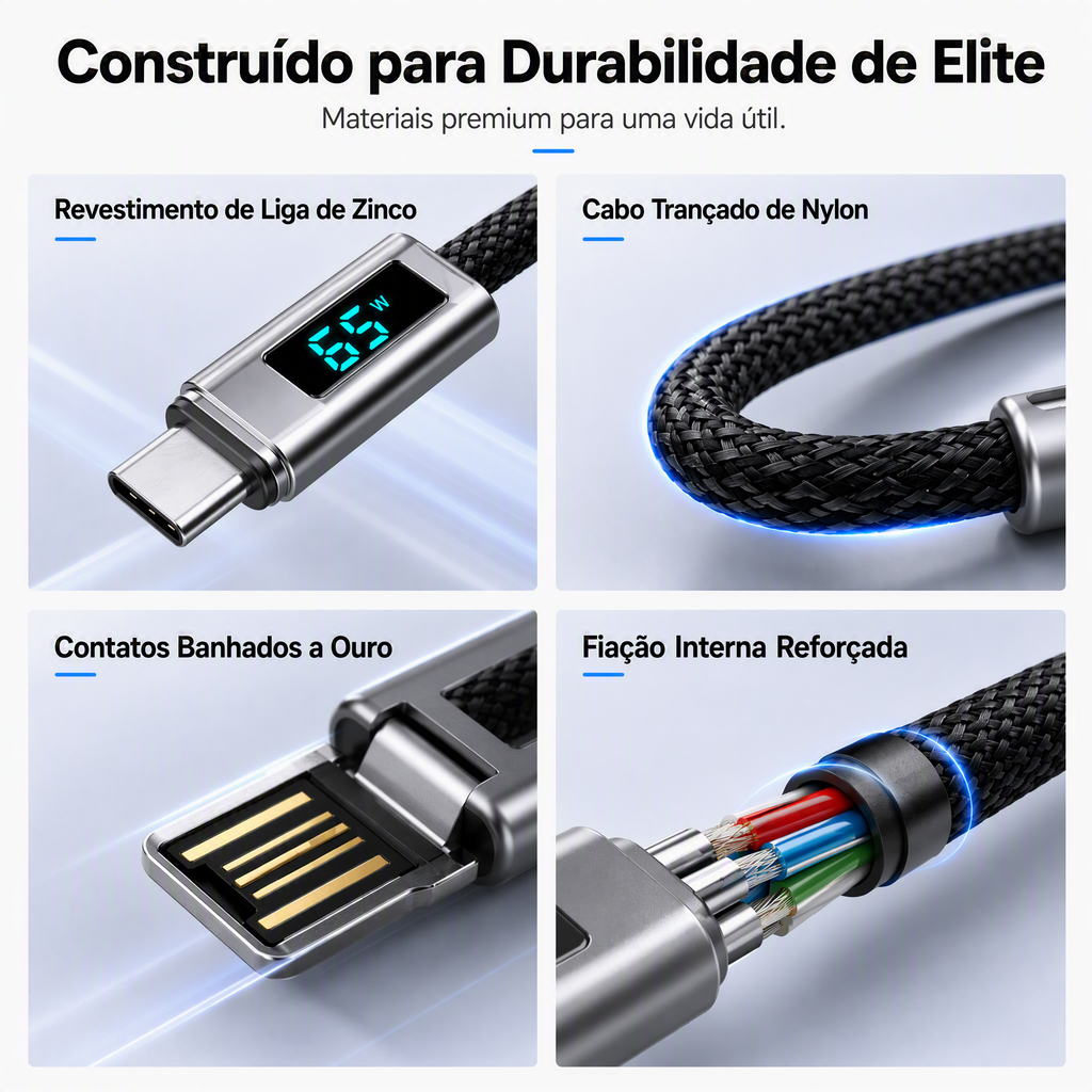 ⏳🔥Cabo de carregamento com porta-chaves e ecrã digital 4 em