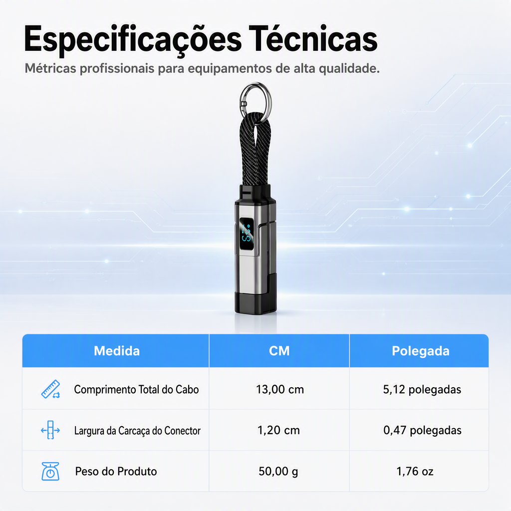⏳🔥Cabo de carregamento com porta-chaves e ecrã digital 4 em