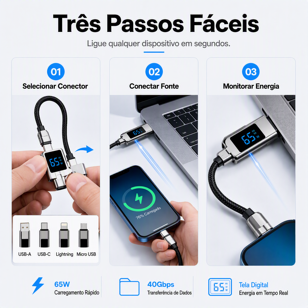 ⏳🔥Cabo de carregamento com porta-chaves e ecrã digital 4 em