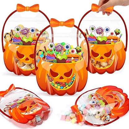 🔥🍬🎃 Sacos de lembranças de Halloween transparentes em forma de abóbora com fecho hermético 🎁