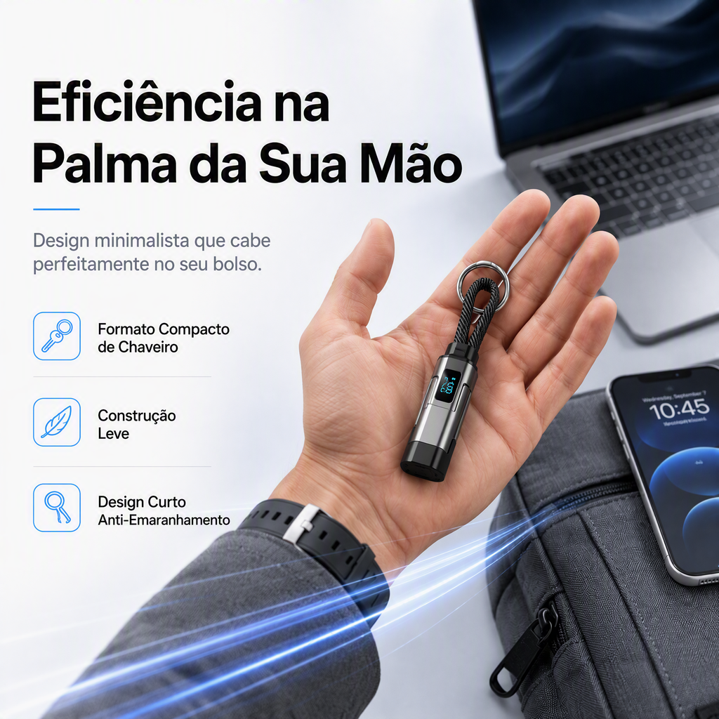 ⏳🔥Cabo de carregamento com porta-chaves e ecrã digital 4 em