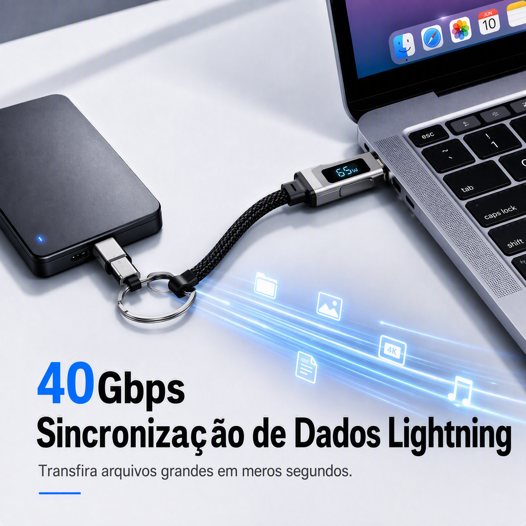⏳🔥Cabo de carregamento com porta-chaves e ecrã digital 4 em