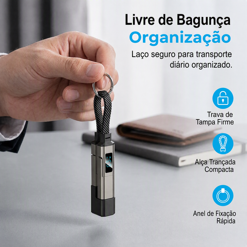 ⏳🔥Cabo de carregamento com porta-chaves e ecrã digital 4 em