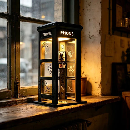 ✨ Luminária decorativa em estilo vintage de cabine telefônica