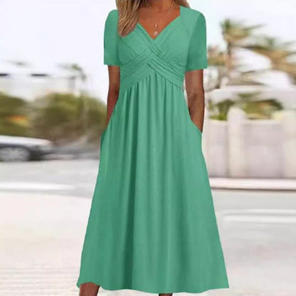 👗✨ Vestido Feminino Elegante com Decote em V – Confortável, Versátil e Perfeito Para Todas as Ocasiões