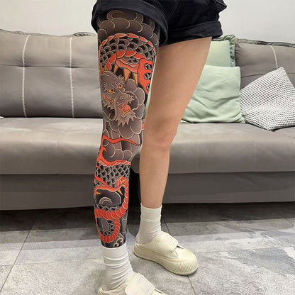 🔥Experiência emocionante sem danos🔥Manga de perna elástica com estampa de tatuagem