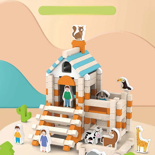 🧩 50% הנחה! ✨ קוביות עץ חינוכיות - 108 חלקים עם תיק אחסון ללימוד STEM יצירתי ומיומנויות מוטוריות עדינות 🏗️🎒