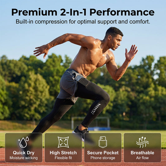 🏃 Movimente-se sem limites 🔥 Calça legging e shorts de corrida 2 em 1 para homens