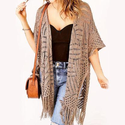 🥳Sucesso de Vendas de 2026🥳💞 Mais de 50.000 unidades vendidas! 👗🌿 50% de desconto! Cardigã feminino de tricô – Tecido de tricô respirável com barra desfiada. Caimento excelente, valorizando a silhueta. 🌊✨