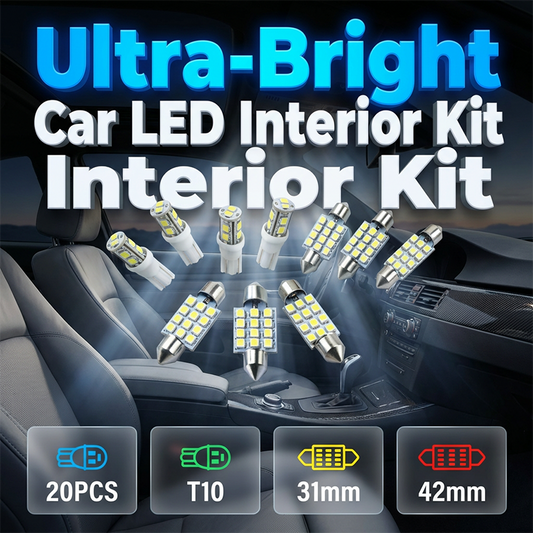 🚗Kit de Iluminação LED para Automóvel com 20 Peças: Inclui luzes de teto, luzes de estacionamento T10, luzes de leitura com ponta dupla, luzes de matrícula e luzes interiores.