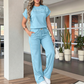 ⏰🔥OFERTA POR TEMPO LIMITADO: 50% DE DESCONTO!🔥Conjunto feminino casual de blusa de manga curta e calça pantalona