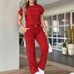 ⏰🔥OFERTA POR TEMPO LIMITADO: 50% DE DESCONTO!🔥Conjunto feminino casual de blusa de manga curta e calça pantalona