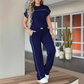 ⏰🔥OFERTA POR TEMPO LIMITADO: 50% DE DESCONTO!🔥Conjunto feminino casual de blusa de manga curta e calça pantalona