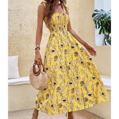 🌸Vestido feminino elegante de verão com alças florais – Estilo resort de verão descomplicado ✨
