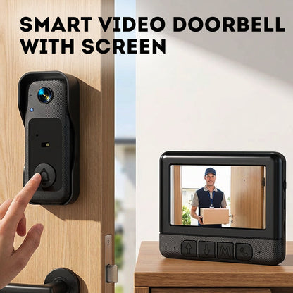 🔔50% DESCONTO AGORA! Campainha de Vídeo Inteligente Sem Fios com Ecrã, Câmara de Áudio Bidirecional HD 1080P, Deteção de Movimento, Visão Noturna, Intercomunicador de Segurança Residencial, Fácil Instalação na Porta da Frente