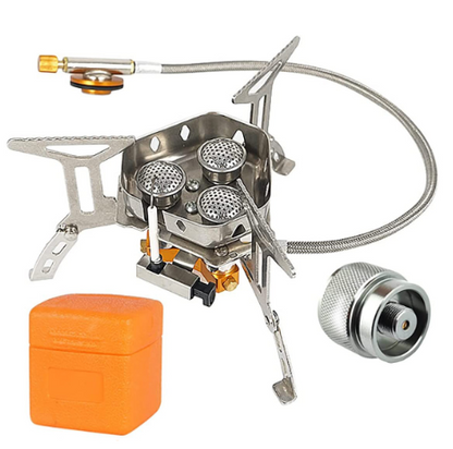 ⛺ OFERTA POR TEMPO LIMITADO: 50% DE DESCONTO! ✨ Queimador a gás para camping – 5800W, ignição piezoelétrica, à prova de vento 🔥
