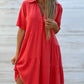 💝Vestido de cor sólida com lapela e botões confortáveis