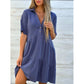💝Vestido de cor sólida com lapela e botões confortáveis
