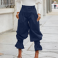 👖🎉 Calças femininas estilo «lanterna» com pregas e babados nas bainhas – Leves e arejadas – Perfeitas para o verão, para a praia ou para um look boho romântico – femininas e confortáveis 🌸