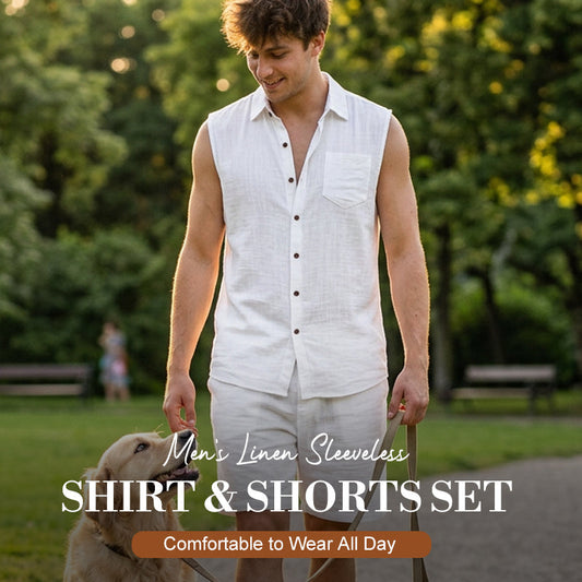 🔥🔥Conjunto de camisa sem mangas e shorts de linho masculino
