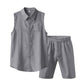 Conjunto de camisa sem mangas e shorts de linho masculino