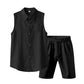 Conjunto de camisa sem mangas e shorts de linho masculino
