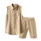 Conjunto de camisa sem mangas e shorts de linho masculino