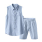 Conjunto de camisa sem mangas e shorts de linho masculino