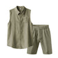 Conjunto de camisa sem mangas e shorts de linho masculino