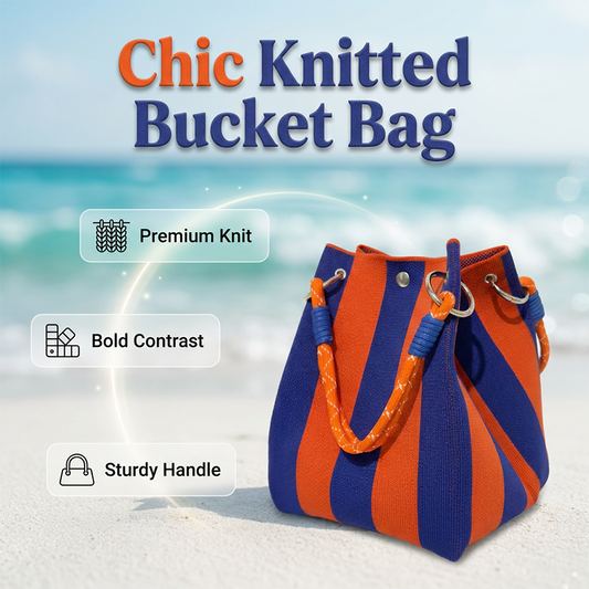 ⏳Oferta por tempo limitado com 50% de desconto⏰Bolsa Bucket em Tricô às Riscas👜