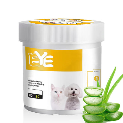 Lenços de limpeza naturais à base de plantas para os olhos e ouvidos dos animais de estimação.
