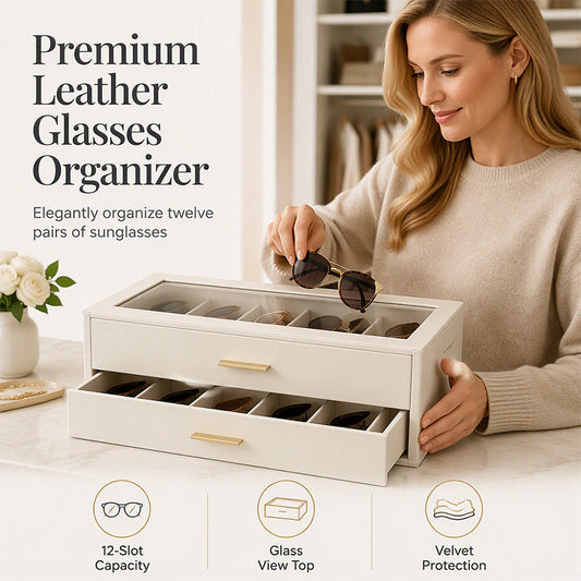💓💫 50% DESCONTO! 🕶️👓 Organizador de óculos de sol de 2 níveis com visor de vidro transparente – Elegante, sofisticado e compacto. Perfeito para guardar os seus óculos no dia a dia! 😍 Adorado por mais de 4.521 entusiastas da moda!