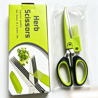Tesoura de cozinha para ervas com várias camadas e capa de segurança.