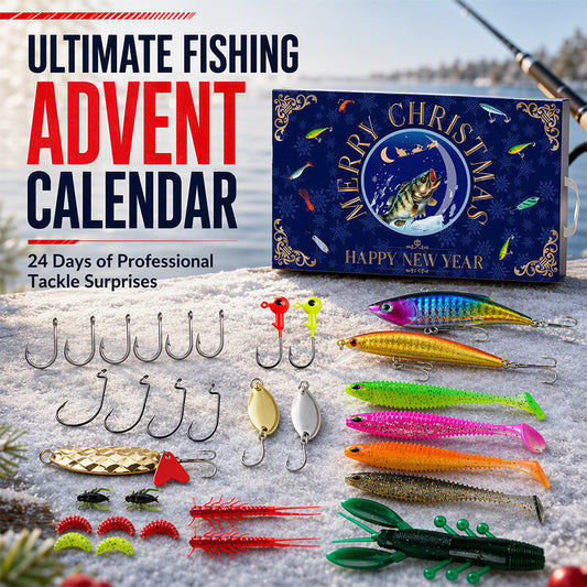 Calendário do Advento de Natal com Iscas Artificiais para Pesca, Conjunto de Caixas Surpresa com Iscas Minnow Popper.