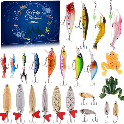 Calendário do Advento de Natal com Iscas Artificiais para Pesca, Conjunto de Caixas Surpresa com Iscas Minnow Popper.