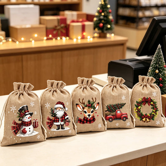 🎄 Poupe 50%! 🎁 Sacos de oferta com cordão – Festivos, reutilizáveis e perfeitos para embrulhar presentes ✨