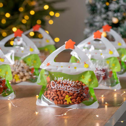 🌲Embalagem de 25 sacos para lanches em formato de árvore de Natal com pega
