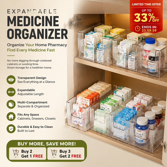 🔥 Organizador de medicamentos telescópico transparente — extensível, perfeito para um armário de medicamentos organizado 💊🗄️